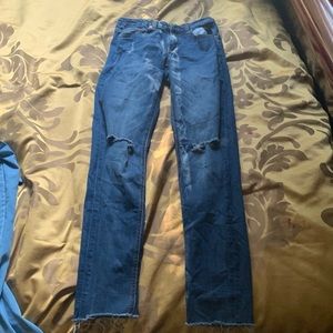 Knee Slit Cutoff Blue Bootcut Jeans *NOT DENIM*
